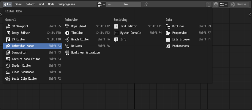 The Animation Nodes Editor